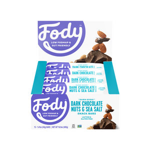 Low FODMAP <br> <b><big>Dark Chocolate, Nuts & Sea Salt Bars <br>(Box of 12 Bars)</big></b><br><small>Gluten & Lactose Free</small>