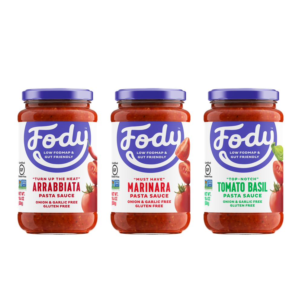 <b><big> Low FODMAP Pasta Sauce </big> </b> <br> Variety 3 Pack <br> <small> Gluten, Onion & Garlic Free</small>